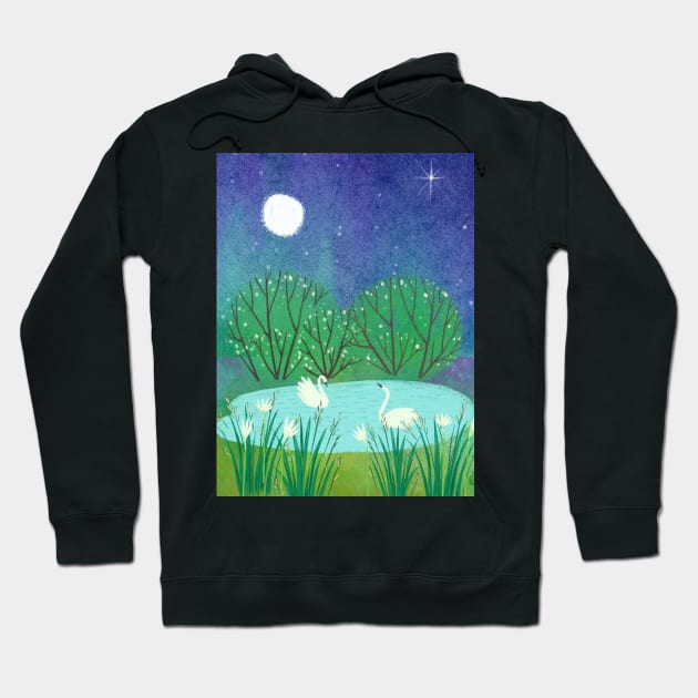 Peaceful Night Watercolor Nature Scene Hoodie by JanesCreations